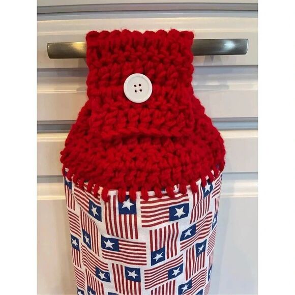 Crochet Top Kitchen Towel- American Flags - Picture 2 of 2
